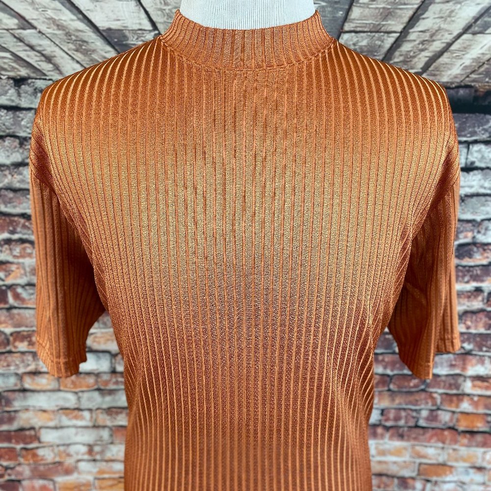 VTG Maltas 80s Retro Metallic Orange Ribbed Tee XL